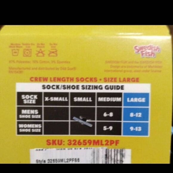 NWT Swedish Fish Crew Length Novelty Socks Size L - Picture 6 of 7